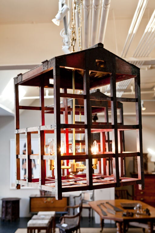 20th Century Pair of Vintage Japanese Peddlers Cage as Chandeliers For Sale