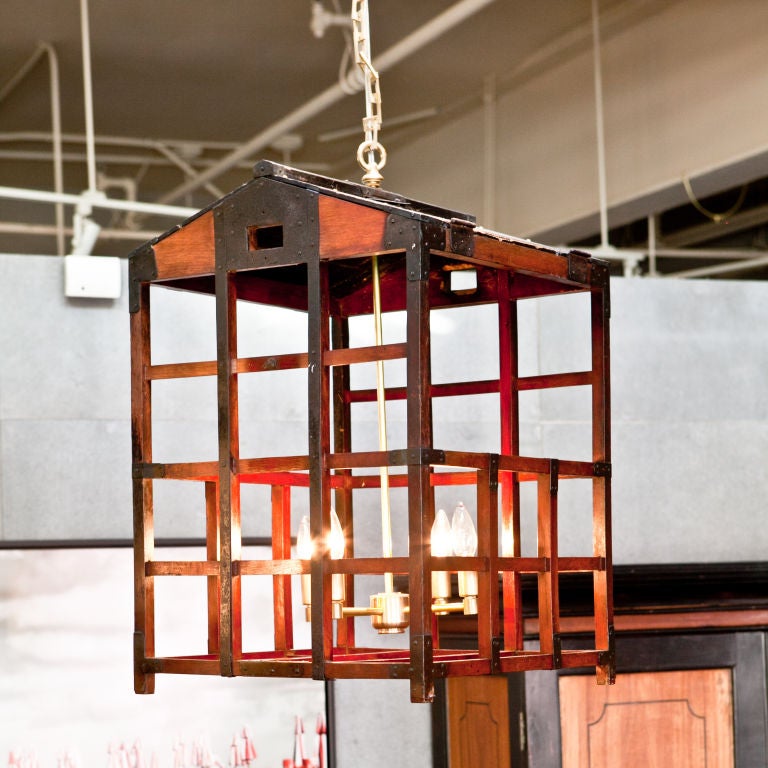 Brass Pair of Vintage Japanese Peddlers Cage as Chandeliers For Sale