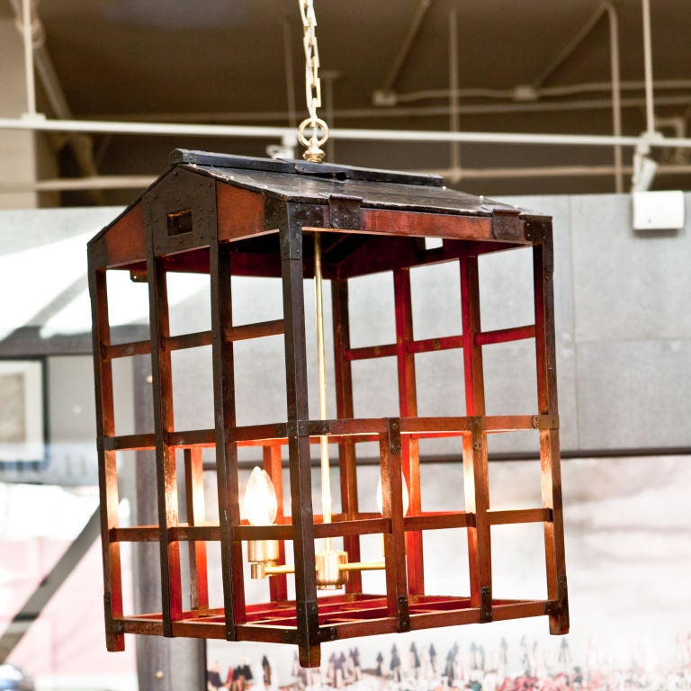 Pair of Vintage Japanese Peddlers Cage as Chandeliers For Sale 1