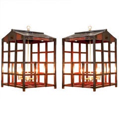 Pair of Vintage Japanese Peddlers Cage as Chandeliers