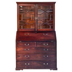 Antique British Colonial Rosewood Secretaire with Drawers and Bookcase