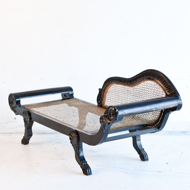 Sri Lankan Dutch-Colonial Ebony Chaise/Recamier with Caning