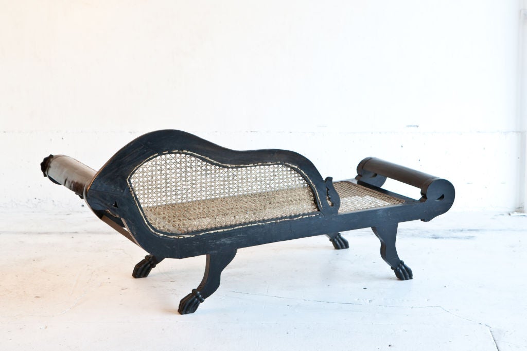 19th Century Dutch-Colonial Ebony Chaise/Recamier with Caning
