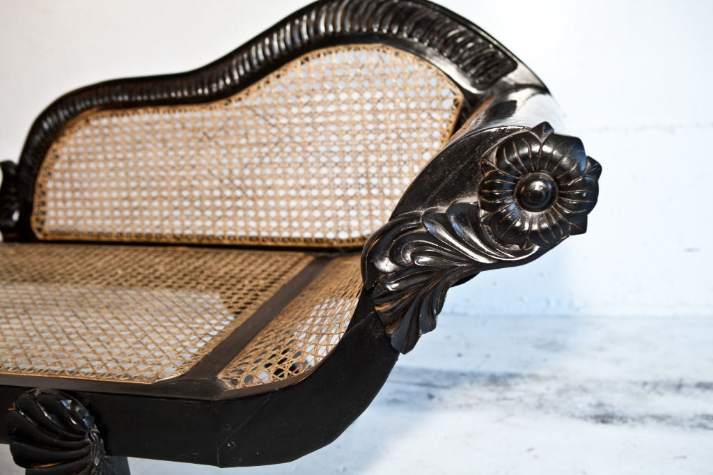 Dutch-Colonial Ebony Chaise/Recamier with Caning 1
