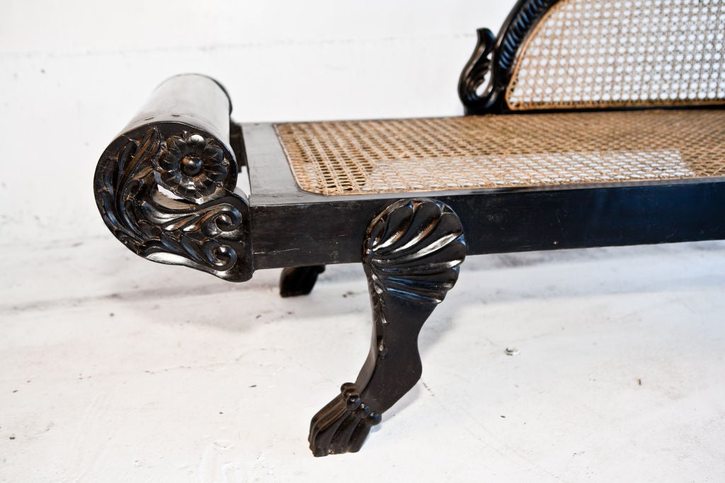 Dutch-Colonial Ebony Chaise/Recamier with Caning 2