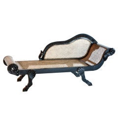 Dutch-Colonial Ebony Chaise/Recamier with Caning