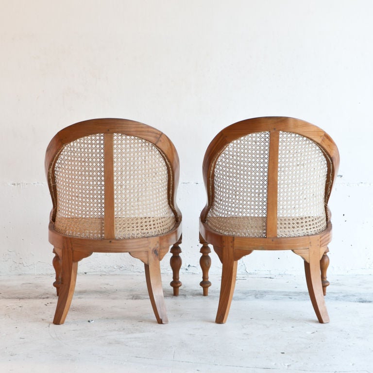 Pair of Anglo-Indian Satinwood Caned Armchairs 1