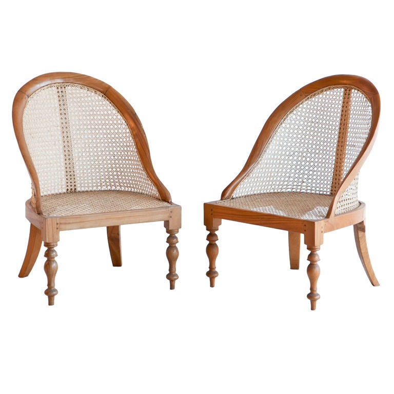 Pair of Anglo-Indian Satinwood Caned Armchairs