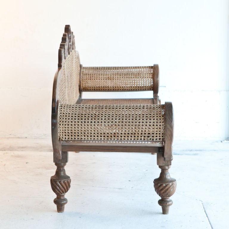 Sri Lankan Dutch Colonial Nadun Wood Settee with Caned Seat and Back