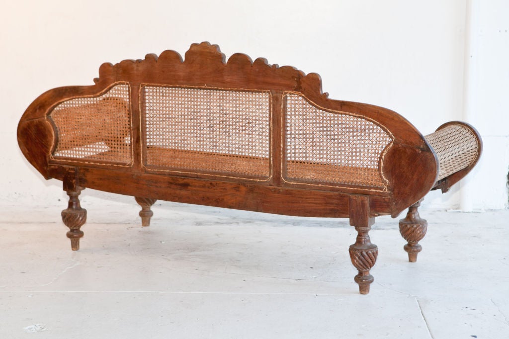 Dutch Colonial Nadun Wood Settee with Caned Seat and Back 1