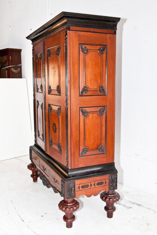 Dutch Colonial Jackfruit and Ebony Armoire In Good Condition In Richmond, CA