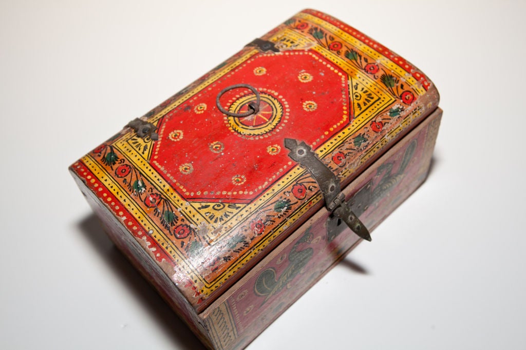Wood 18th Century Indo-Portuguese Painted Box For Sale