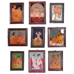 Vintage Set of 9 Kama Sutra Reverse Glass Paintings