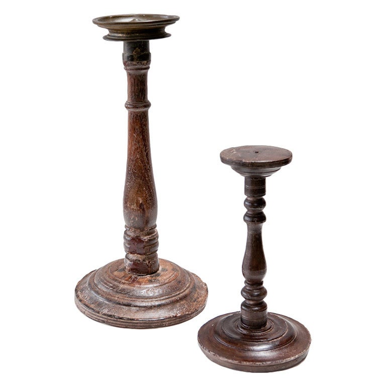 Southern India Wood Candle Holders at 1stdibs