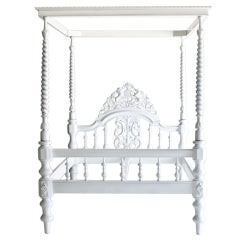 Anglo-Indian Carved Four Poster Bed Painted White