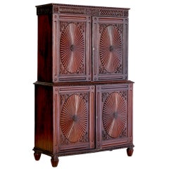 Indo-Portuguese Rosewood Armoire with Sunburst Pattern