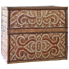 Woven Palm Storage Box with Beaded Shell Applique
