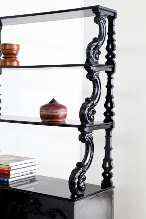 Wood Anglo-Indian Ebonized Open Bookcase on Cabinet