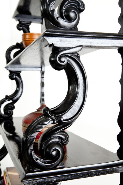 Anglo-Indian Ebonized Open Bookcase on Cabinet 2