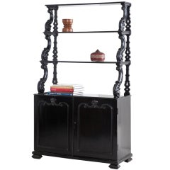 Antique Anglo-Indian Ebonized Open Bookcase on Cabinet