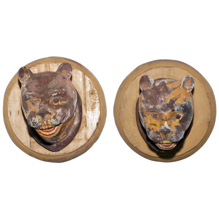 Pair of Indian Ceramic Tiger Head Wall Mounts