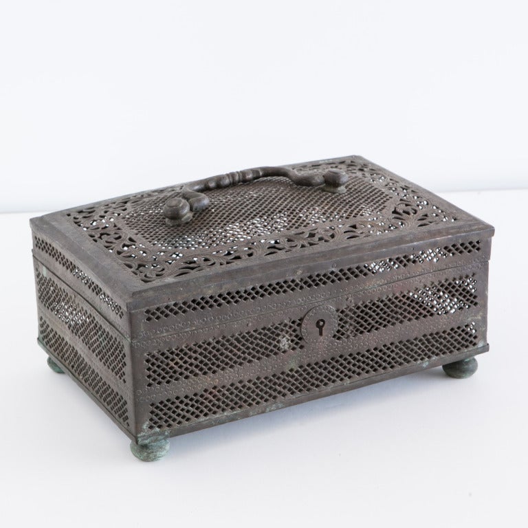 Metal box from India with nice patina and inside compartments