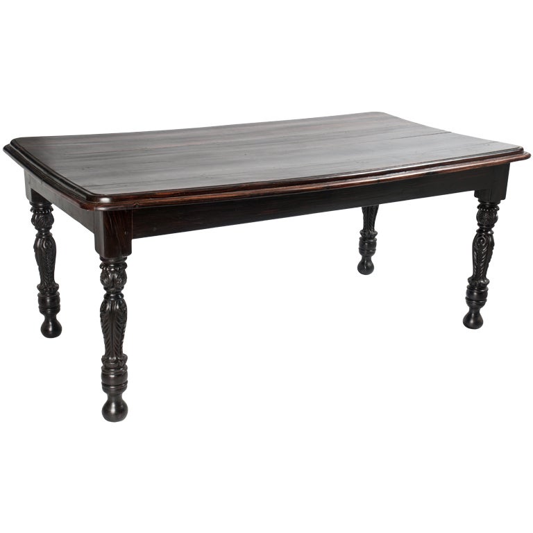 19th C. Anglo-Indian Solid Ebony Dining or Library Table For Sale