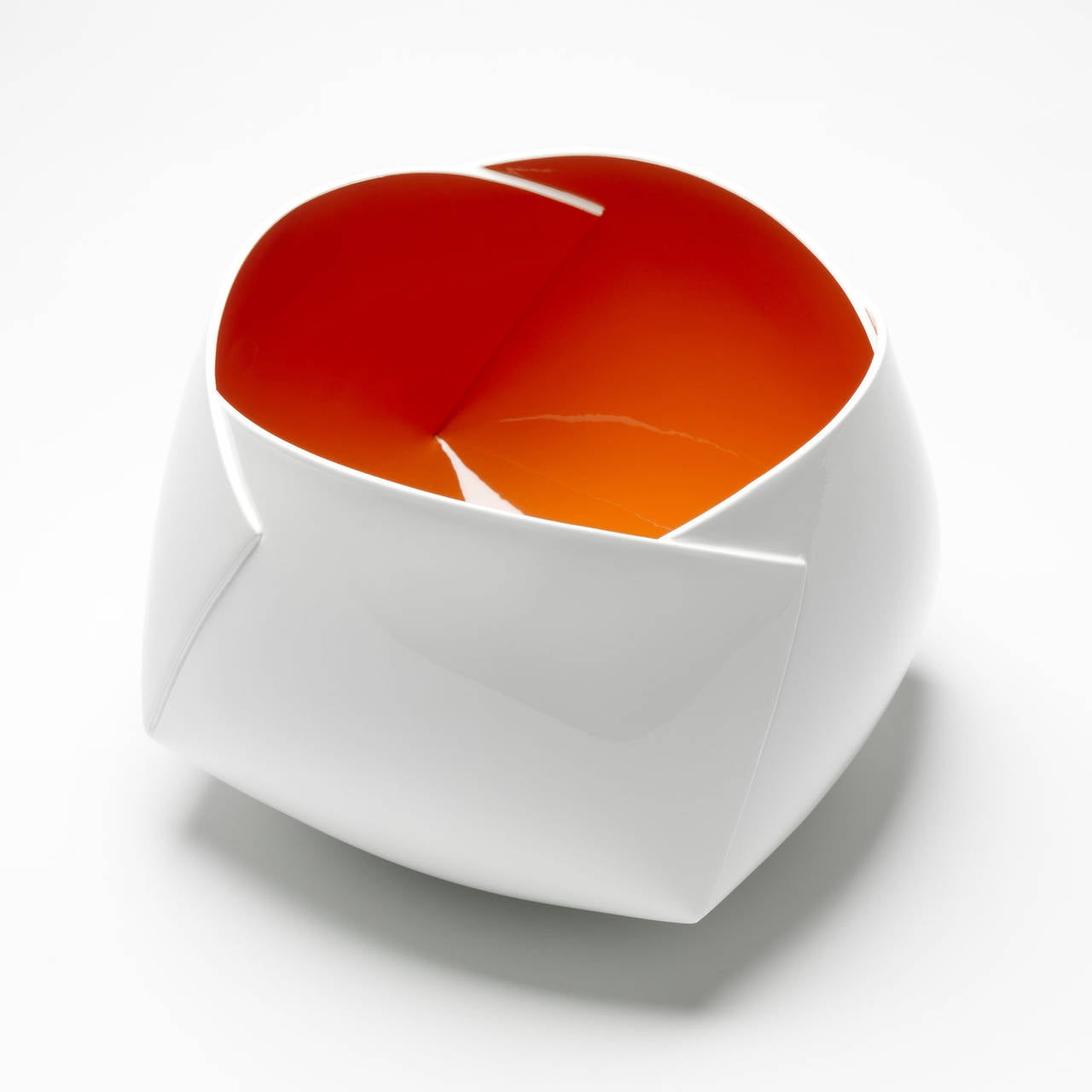 Orange and White Origami Vessel by Ann Van Hoey