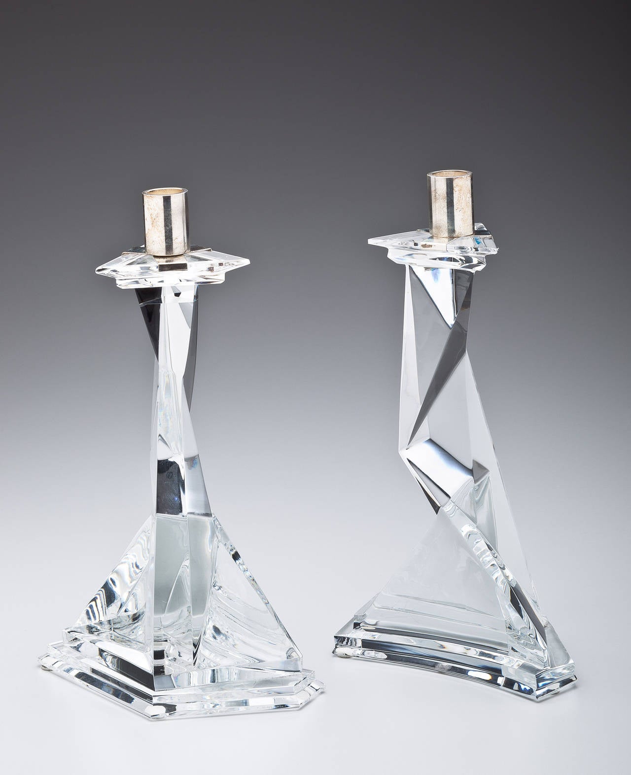 A pair of candlesticks designed by Salvador Dali (1904-1989) in silver and crystal.  The crystal was made by Baccarat.  Dali titled these candlesticks 
