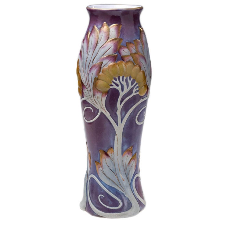 Sarreguemines French Art Nouveau Vase, circa 1900 For Sale
