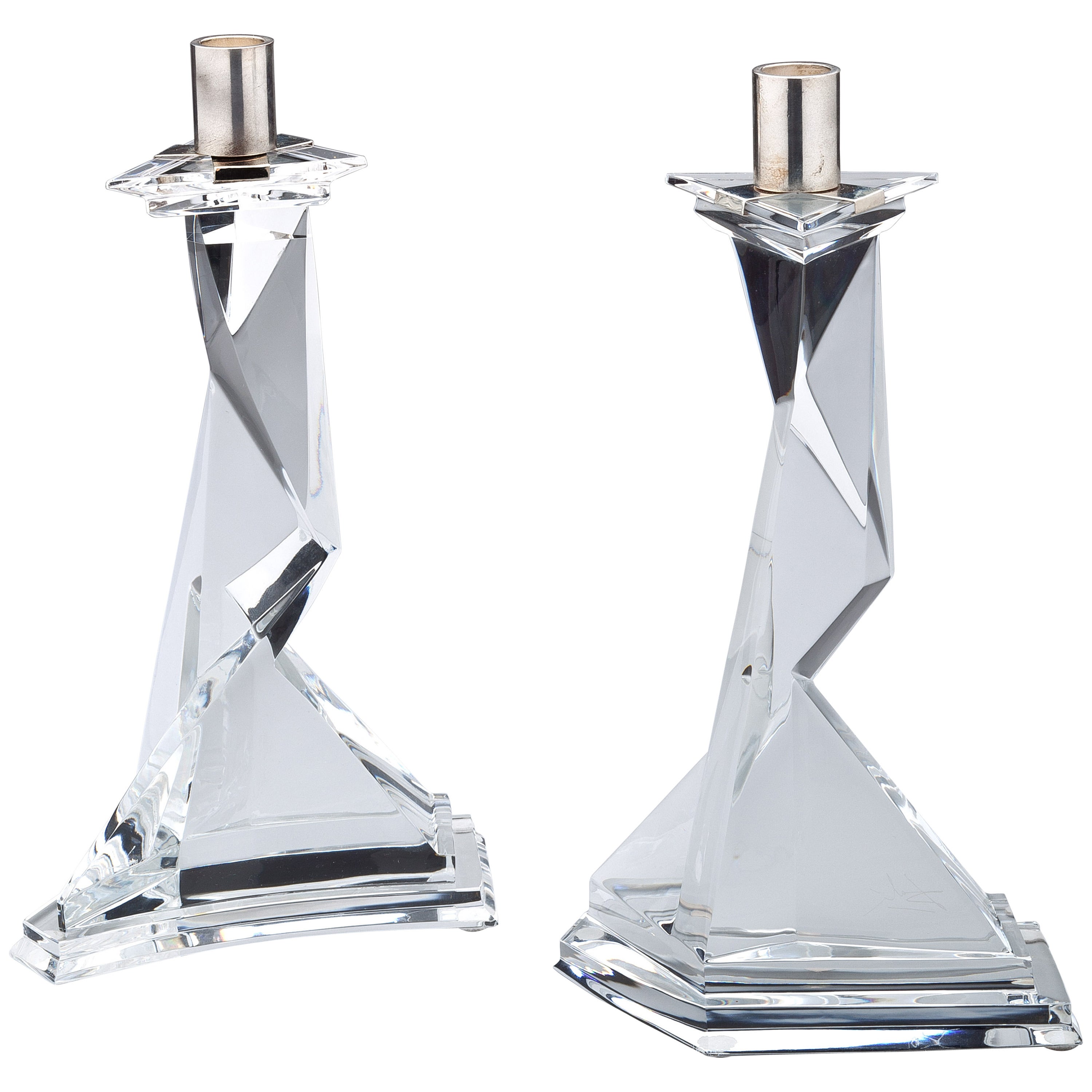 Salvador Dali/Baccarat Crystal and Silver Candlesticks c 1970s For Sale