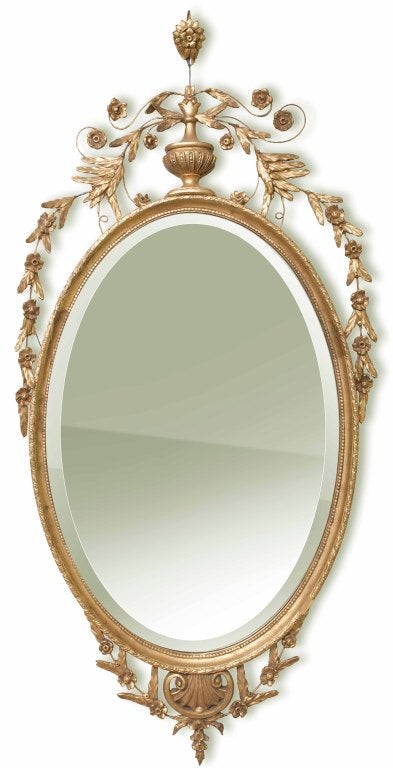 Beveled Oval Gold Mirror In Good Condition For Sale In Asheville, NC