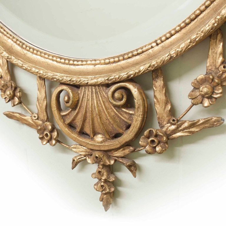 French Beveled Oval Gold Mirror For Sale