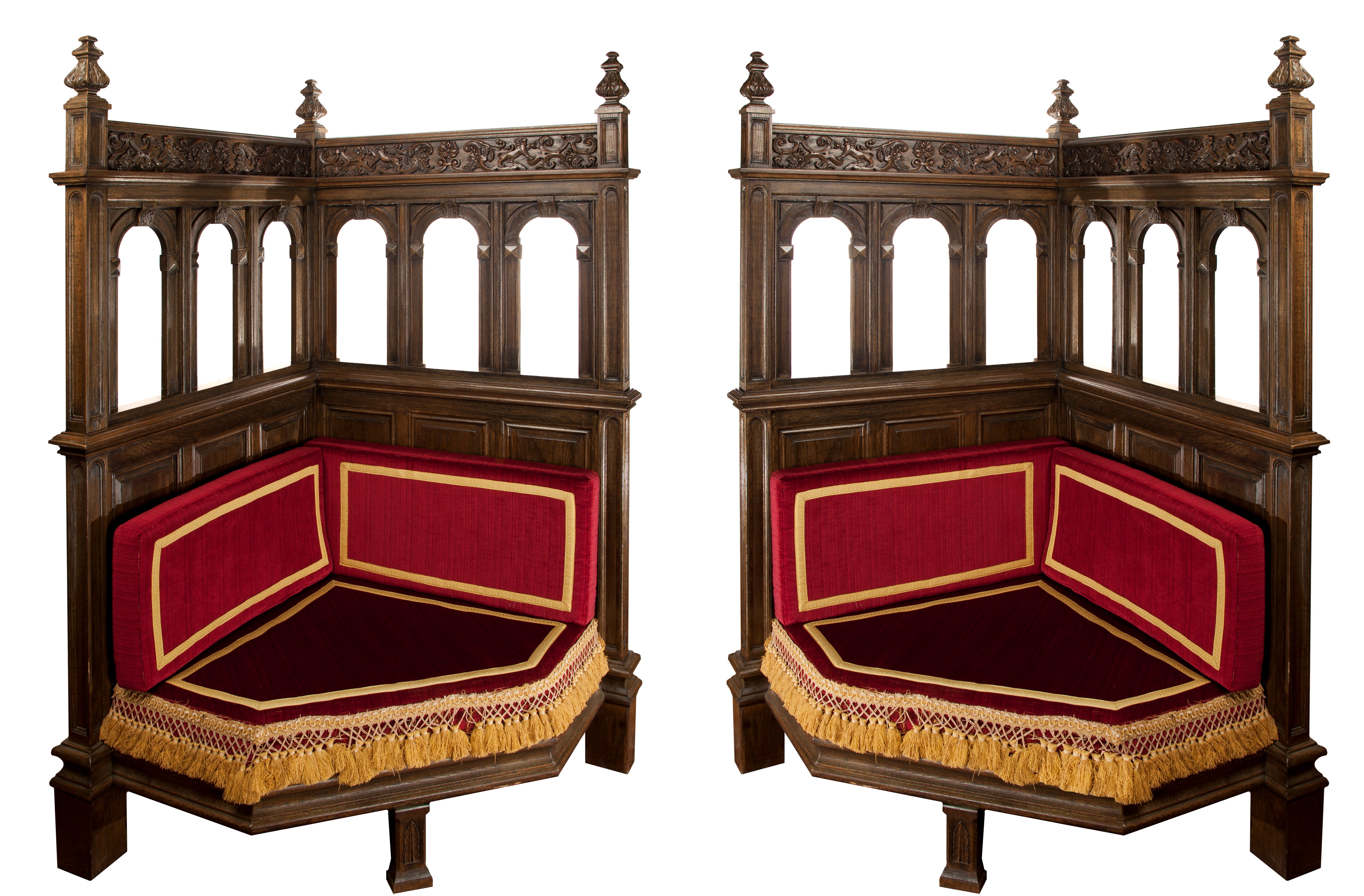 Pair of Italian Cathederal Corner Pews For Sale