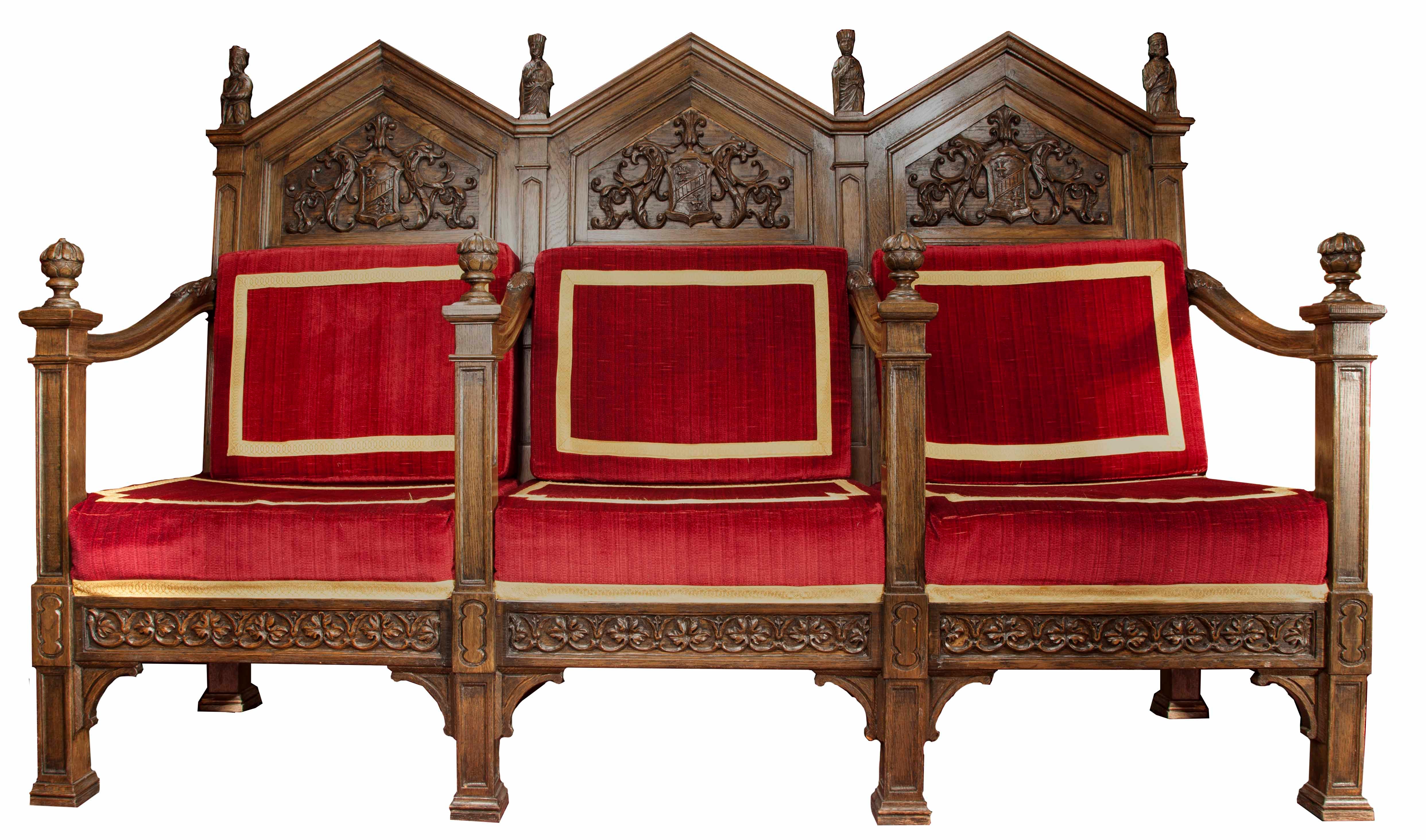 Three Seat Italian Cathedral Pew For Sale