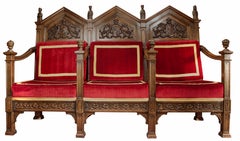 Antique Three Seat Italian Cathedral Pew