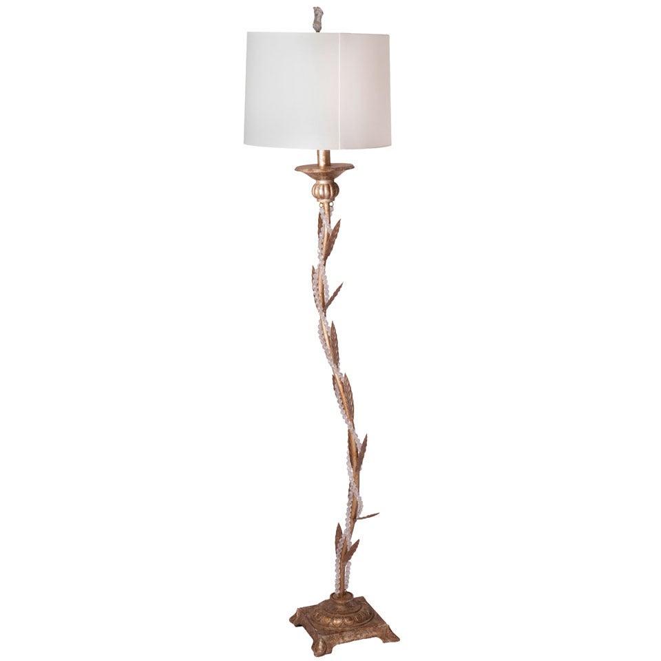 Tole Leaf Beaded Floor Lamp For Sale