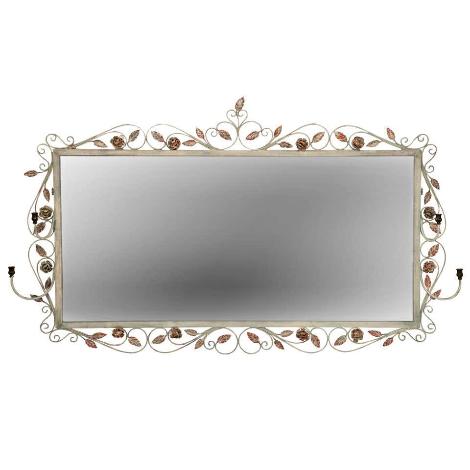 French Wrought Iron Rose Frame Mirror For Sale at 1stDibs