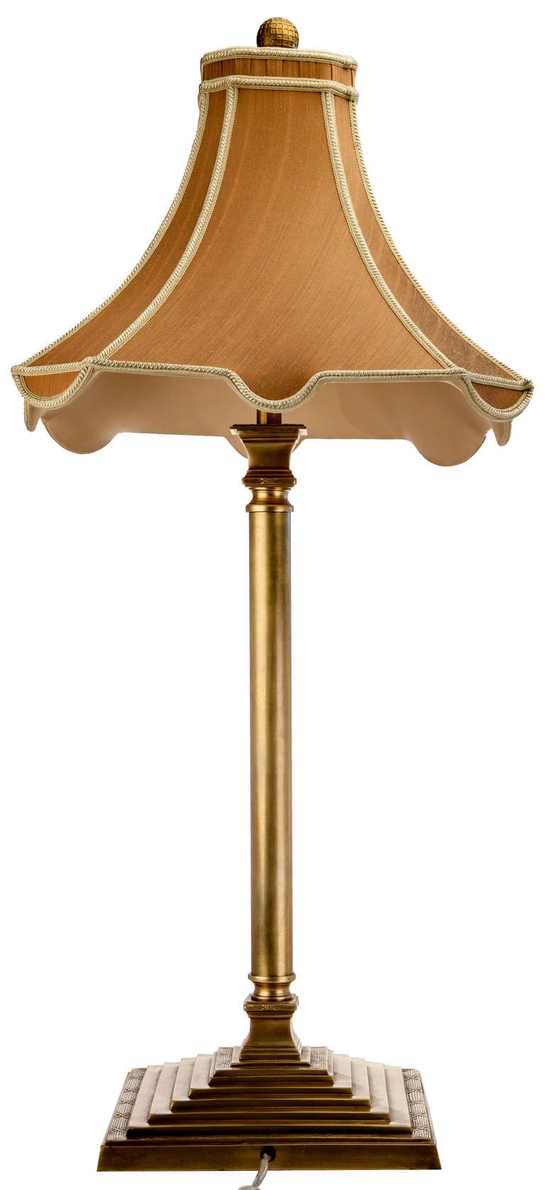 American Brass Table Lamp with Silk Shade For Sale