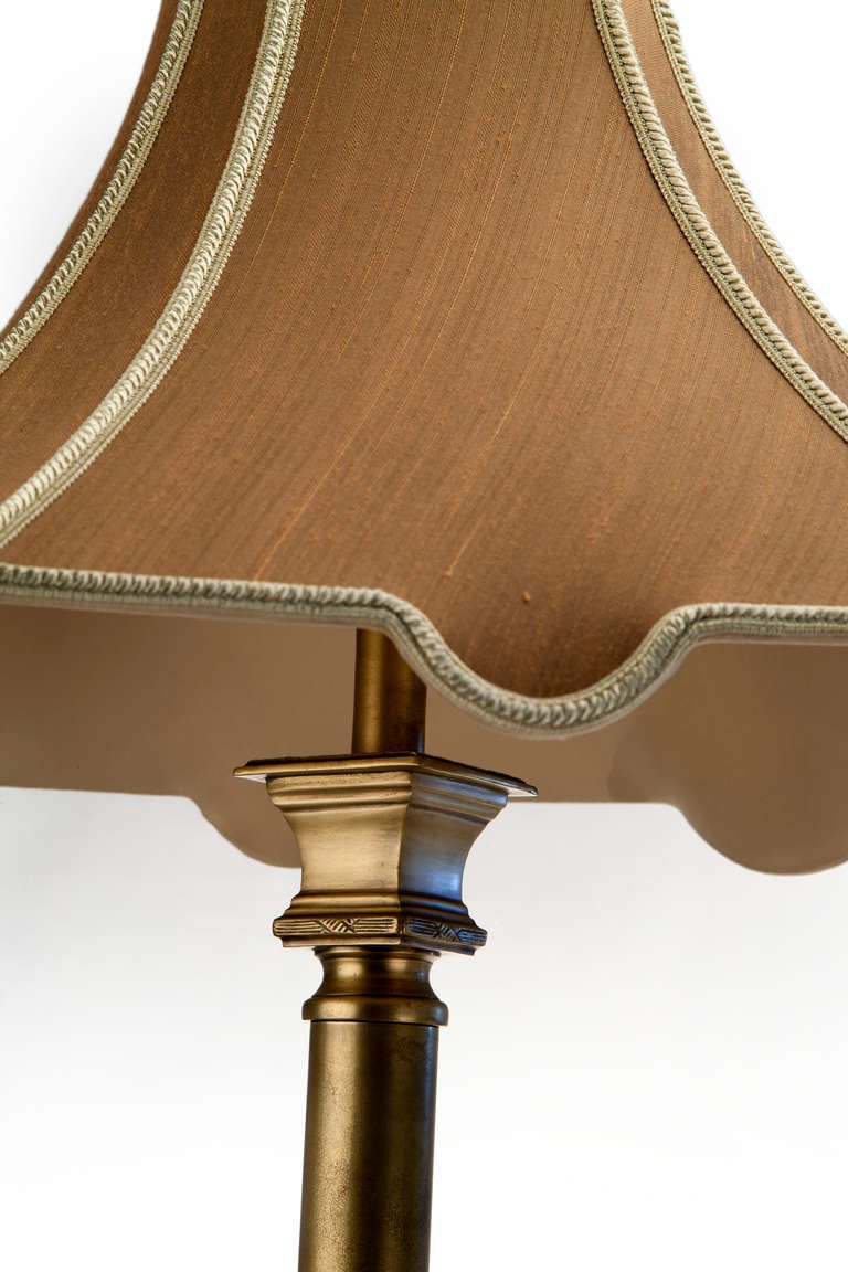 Brass Table Lamp with Silk Shade In Excellent Condition For Sale In Asheville, NC