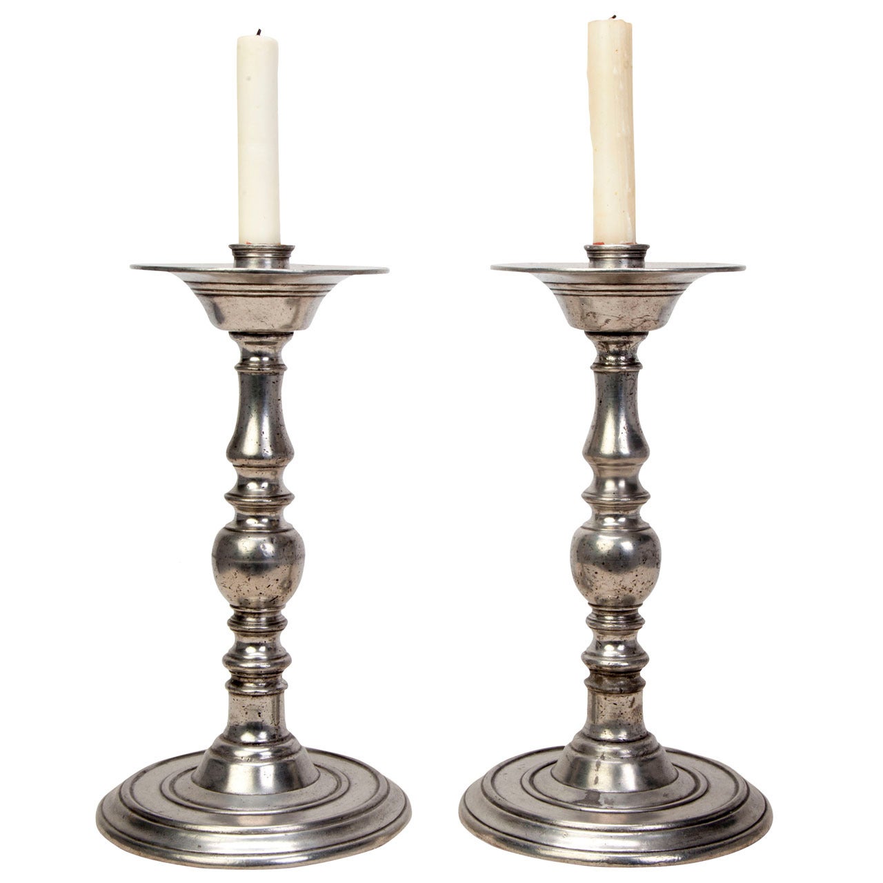 Mid-Century Italian Pewter Baluster Candlesticks