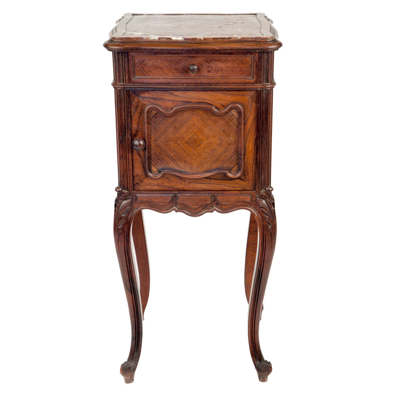 Beistelltisch im Queen Anne-Stil aus dunklem Nussbaum und Marmoreinlegearbeiten im Angebot