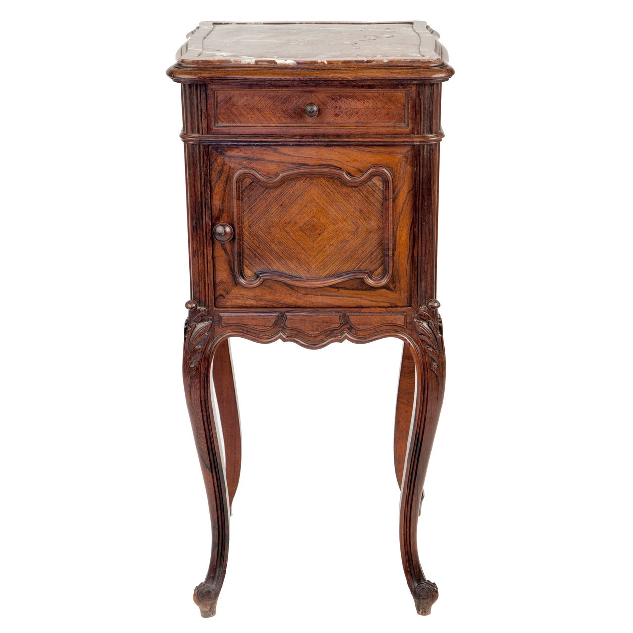 Queen Ann Style Dark Walnut and Marble Marquetry Side Table