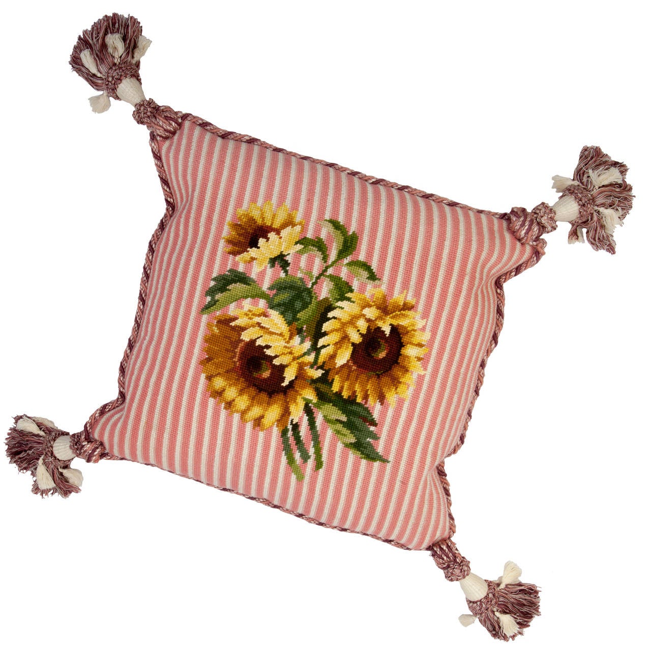 Sunflower Needlepoint Pillows In Excellent Condition For Sale In Asheville, NC