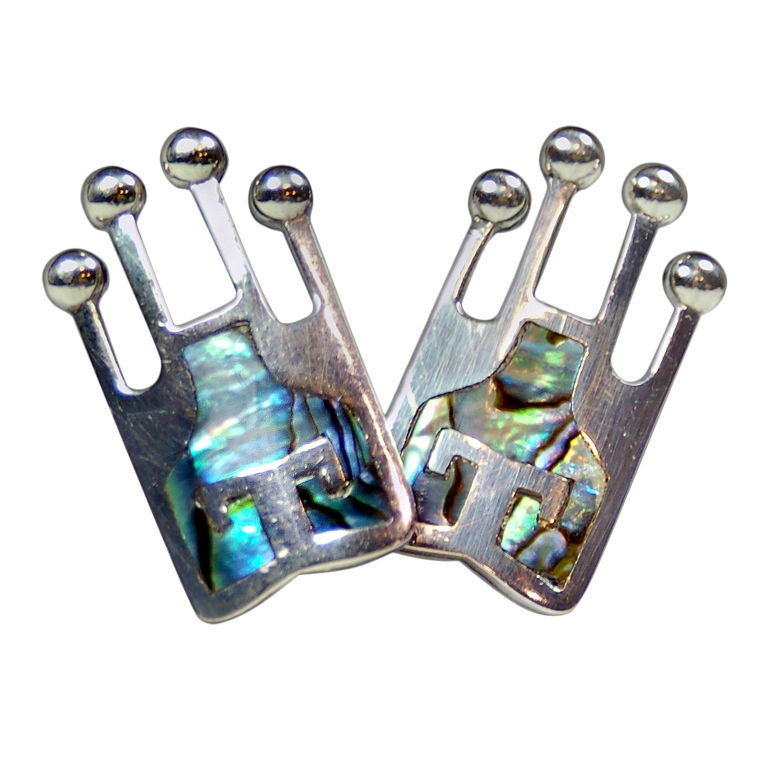 Mid-20th Century Sterling and Abalone Cufflinks For Sale