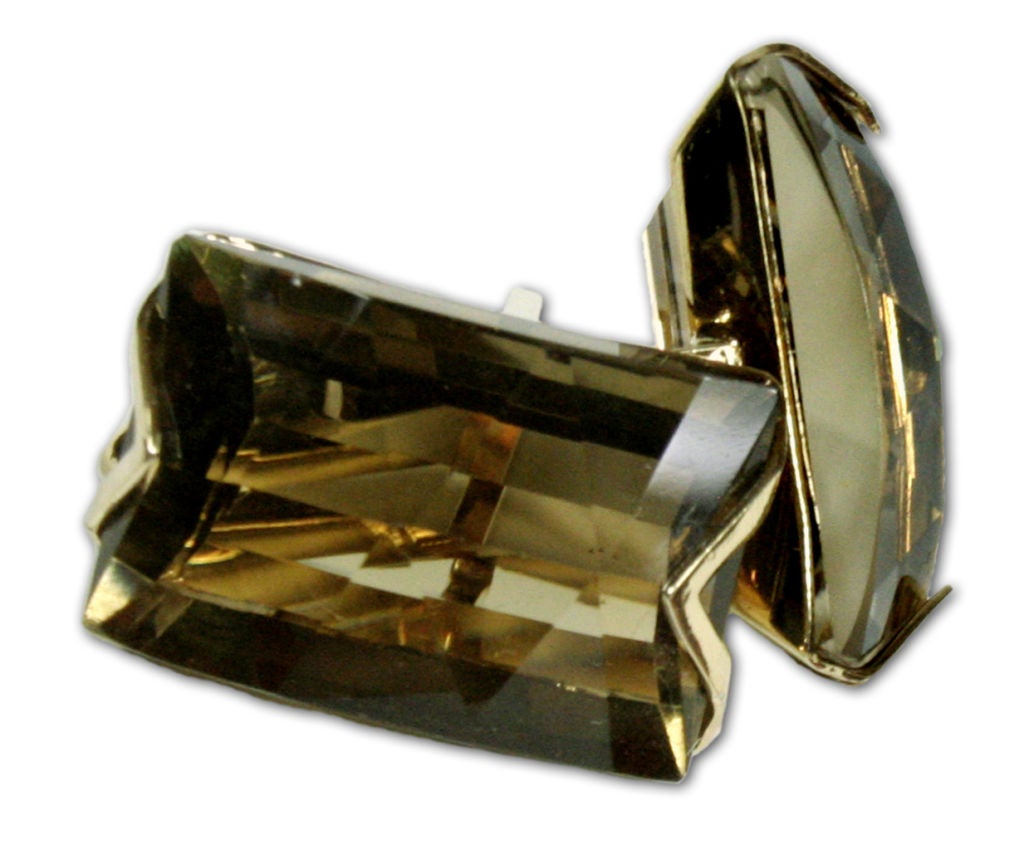 Smokey Quartz and Gold Cufflinks In Excellent Condition For Sale In Asheville, NC