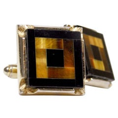 Marquetry Style Black Onyx and Tiger's Eye Cufflinks