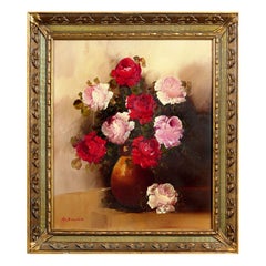 Roses in a Golden Vase Signed "A. Silver"
