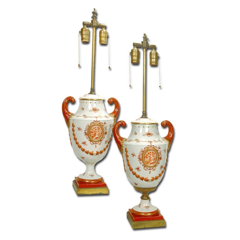 Chinese Export  Porcelain Urn Lamps For Sale