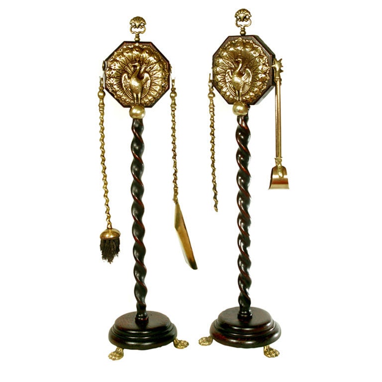 Peacock Fireplace Tools from the English Aesthetic Movement For Sale